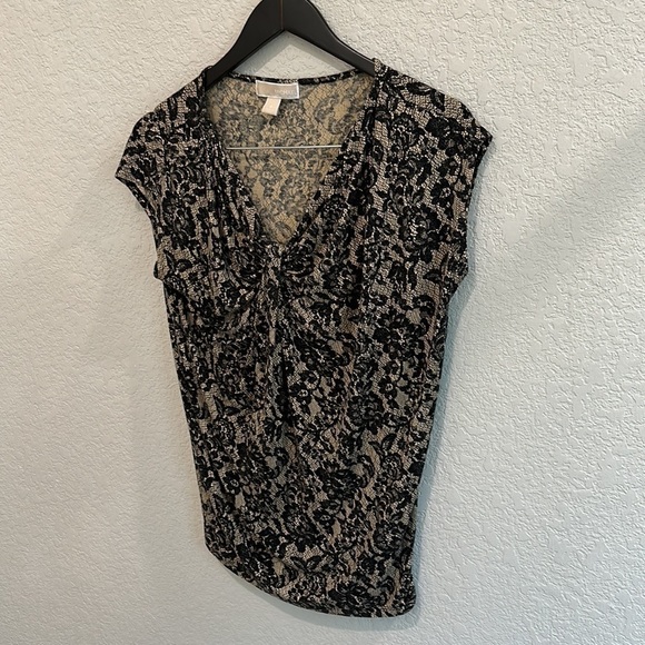 Michael Kors Black And Beige Floral Top In Size Small - Picture 8 of 10